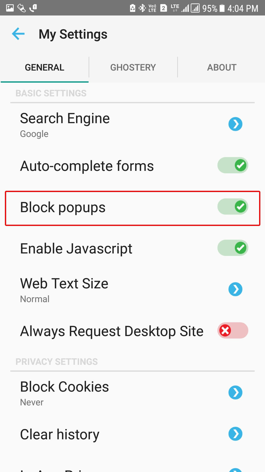 block javascript popups
