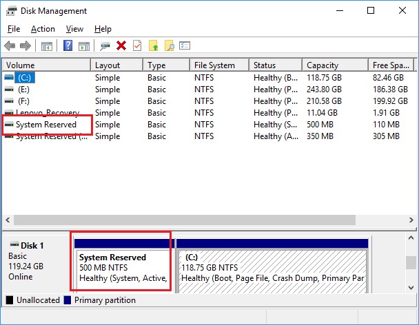 system reserved partition full